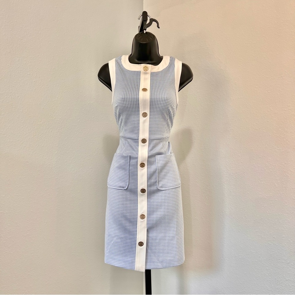 Preppy Office Gingham Blue Pencil Dress ☁️
